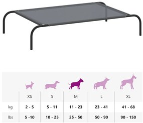 Cama para cães elevada 110x65x20 cm Textilene e aço cinzento