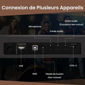 Teclado de piano de 88 teclas com 1000 ritmos e 1000 tons, piano digital dobrável branco
