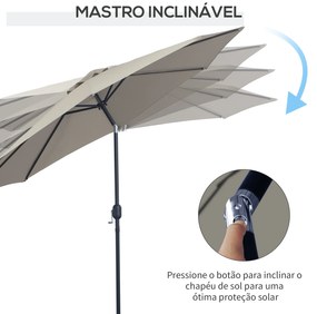 Outsunny Chapéu de Sol de Jardim Ø295x250 cm com Manivela Chapéu de Sol Exterior com Mecanismo de Inclinação e Mastro Desmontável de Metal para Terraço Piscina Pátio Cinza