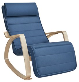 Cadeira de balanço em madeira de faia com braços, reclinável | SONGMICS | 67 x 121,5 x 84 cm | azul meia-noite | LYY010Q01.