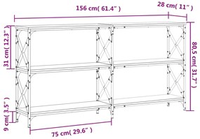 Mesa consola 156x28x80,5 cm derivados madeira carvalho castanho