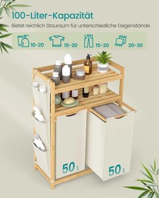 Cesto da roupa suja com vários compartimentos e prateleiras práticas 63 x 33 x 98 cm Creme