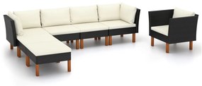 vidaXL 7 pcs conj. lounge jardim vime PE e madeira de eucalipto preto