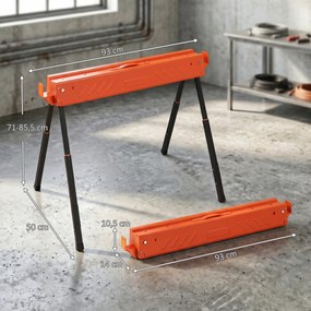 Conjunto de 2 Cavaletes Dobráveis, 93 x 50 x 85,5 cm, Altura Regulável, Laranja