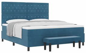 Cama Box Spring com Colchão e Banco Azul Escuro 180x200 cm Veludo