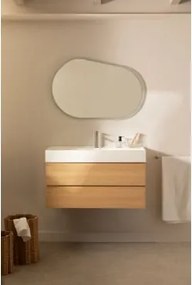 Conjunto De Móvel De Casa De Banho Suspenso Em Madeira E Folha De Freixo Com Lavatório Integrado Ona Madeira Natural & Oval Led E Anti-embaciamento 10