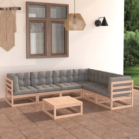 7 pcs conjunto lounge de jardim c/ almofadões pinho maciço