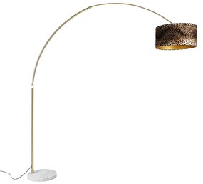 Candeeiro de Arco em Latão com Abaajur de Tecido Branco Leopardo 50 cm - XXL Clássico / Antigo