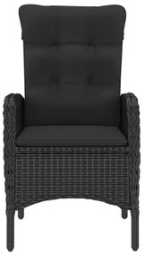 3 pcs conjunto bistrô jardim vime PE e madeira de acácia preto