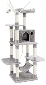 Árvore para gatos FEANDREA, Condomínio para gatos com rede, poleiro, torre para gatos, cinza claro PCT86W