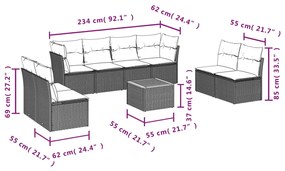 9 pcs conjunto de sofás p/ jardim com almofadões vime PE bege