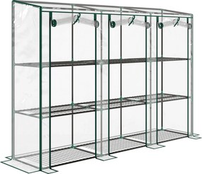 Outsunny Estufa Pequena com Prateleiras de 3 Níveis Portas com Fecho de Correr Estufa para Cultivar 215x46x151 cm Transparente | Aosom Portugal