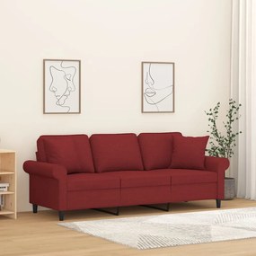 vidaXL Sofá 3 lug. c/ almofadas/almofadões 180cm tecido vermelho tinto