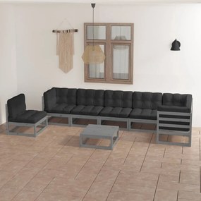 8 pcs conjunto lounge de jardim c/ almofadões pinho maciço