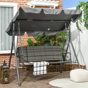 Banco Baloiço de Jardim com Toldo Ajustável Assento em Vime PE e Apoio para os Braços 167x112x153 cm Cinza