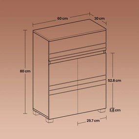 Armário de casa de banho com 2 portas 60 x 30 x 80 cm, armário de arrumação, com gaveta e prateleira ajustável branco