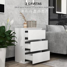 Cómoda com 3 Gavetas de Madeira Cómoda de Dormitório Cómoda Branca Estilo Moderno 55x34x75 cm Branco Brilhante