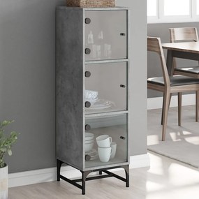 vidaXL Aparador alto c/ portas de vidro 35x37x120 cm cinzento cimento