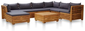 8 pcs conjunto lounge jardim c/ almofadões acácia cinza-escuro