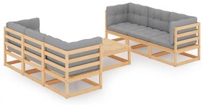 7 pcs conjunto lounge de jardim c/ almofadões pinho maciço