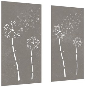 Decorações p/ muro de jardim 2 pcs aço corten design flores