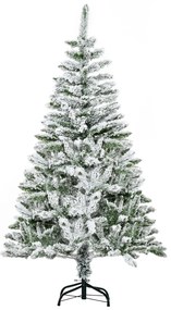 HOMCOM Árvore de Natal Artificial 150 cm com Neve Ignífugo com 358 Ramos Folhas de PVC Abertura Automática Base Dobrável Verde
