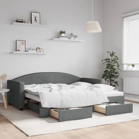vidaXL Sofá-cama c/ gavetão e gavetas 90x190 cm tecido cinzento-escuro