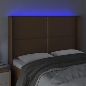 Cabeceira cama c/ LED couro artif. 147x16x118/128 cm castanho