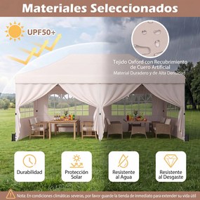 Tenda de Jardim Dobrável com 6 pesos, 600 x 300 x 310 cm, Paredes Laterais Removíveis, Bege