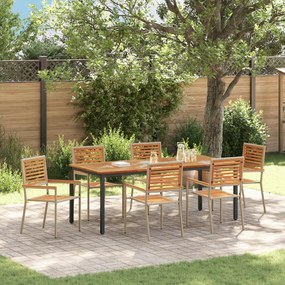 Conjunto de Jantar de 7 Peças vidaXL Jardim Bege Polyrattan Acácia