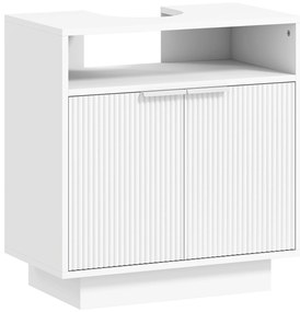 HOMCOM Móvel para Lavatório Pousar Móvel de Casa de Banho com 2 Portas Canaladas e Compartimento Aberto Armário de Casa de Banho para Lavatório com ou sem Pedestal Estilo Moderno 60x33x63 cm Branco