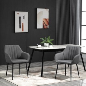 HOMCOM Conjunto de 2 cadeiras de jantar decorativas estofadas em linho com encosto ergonômico, braços e pernas de metal 59,5x56,5x81 cm cinza