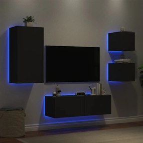 4 pcs móveis de parede para TV com luzes LED preto