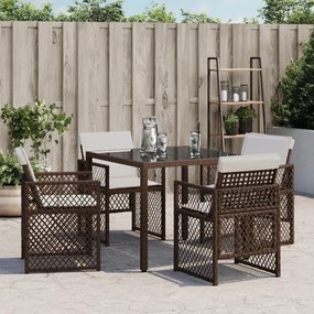 Cadeiras de jardim com almofadões 4 pcs vime PE castanho