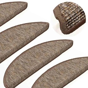 Tapetes de escada adesivos 15 pcs 56x17x3 cm castanho-claro