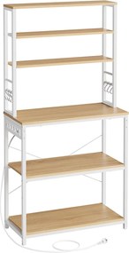 Armário de cozinha com tomadas 40 x 80 x 167 cm cor de carvalho dourado e branco