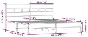 Estrutura de cama sem colchão 180x200cm metal carvalho sonoma