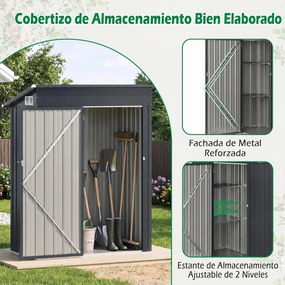 Abrigo Metálico para Ferramentas de Exterior, 150 x 89,5 x 186 cm, Duas Prateleiras Ajustáveis, cinzento-escuro