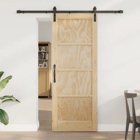 vidaXL Porta Deslizante com Conjunto de Hardware 78x202 cm Madeira de Pinho Maciça