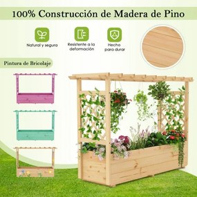 Floreira de jardim elevada com treliça, teto suspenso e drenagem madeira para trepadeiras e flores 148 x 50 x 103 cm Natural