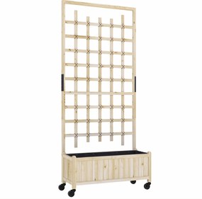 Outsunny Jardineira com treliça, vaso com rodas, para plantas trepadeiras, madeira maciça, 82,5x35x186cm, madeira natural | Aosom Portugal