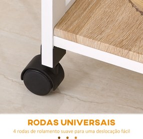 Carrinho de Cozinha com 4 Níveis com Rodas Prateleira Gaveta Bandeja 37x37x76 cm Branco