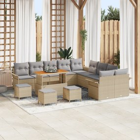 Conjunto de Sofá de Jardim vidaXL com Almofadas Bege Vime Sintético