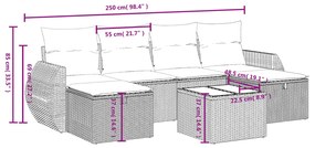 6 pcs conjunto de sofás jardim c/ almofadões vime PE castanho