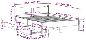 Estrutura cama c/ gavetas 150x200 cm pinho maciço castanho-mel