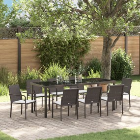 Conjunto de Jantar para o Jardim com 9 Peças e Almofadas Castanhas em Rattan Poly