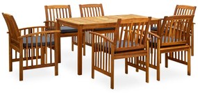 vidaXL 7 pcs conjunto de jantar p/ jardim c/ almofadões acácia maciça