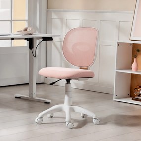 Cadeira de escritório ergonómica sem braços, cadeira de escritório em malha, altura ajustável, cor-de-rosa