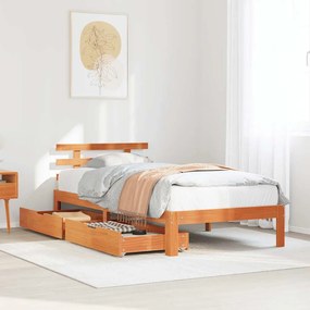 vidaXL Estrutura de cama c/ gavetas 90x200cm pinho maciço castanho-mel
