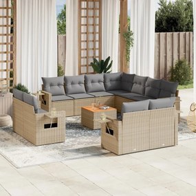 12 pcs conj. sofás jardim c/ almofadões vime PE bege misturado